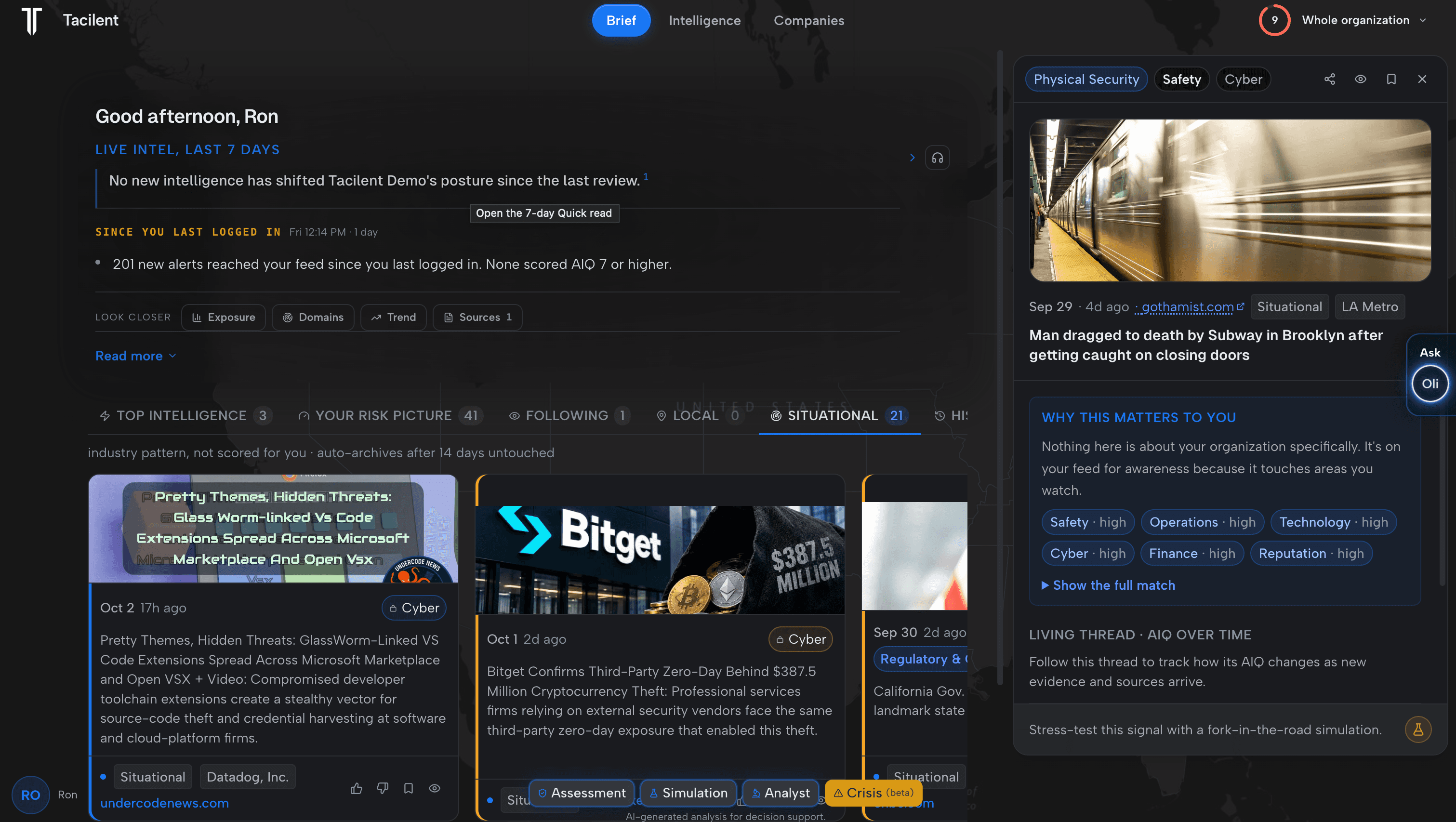 Tacilent live intelligence supporting client decisions